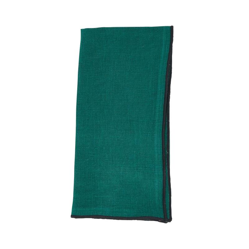 Stonewashed Linen Napkins With Stitched Border Design (Set of 4) - Set of 4 - Jasper Green