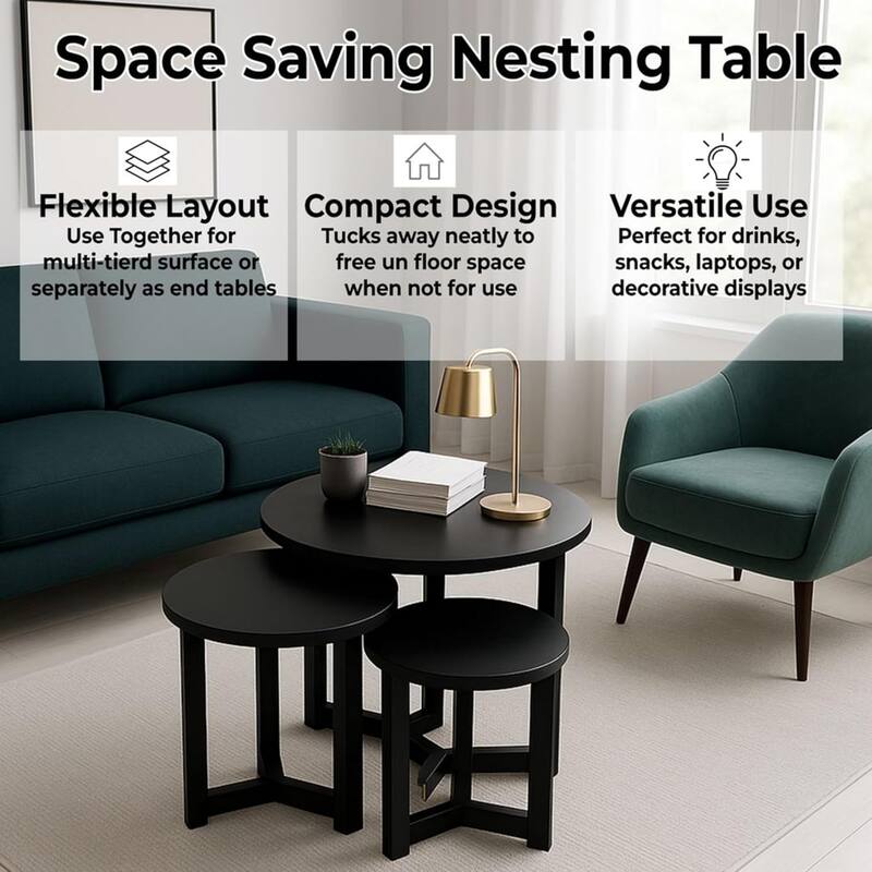 Modern Wood Nesting Tables 3 Nested Side/ End Tables (Set of 3)