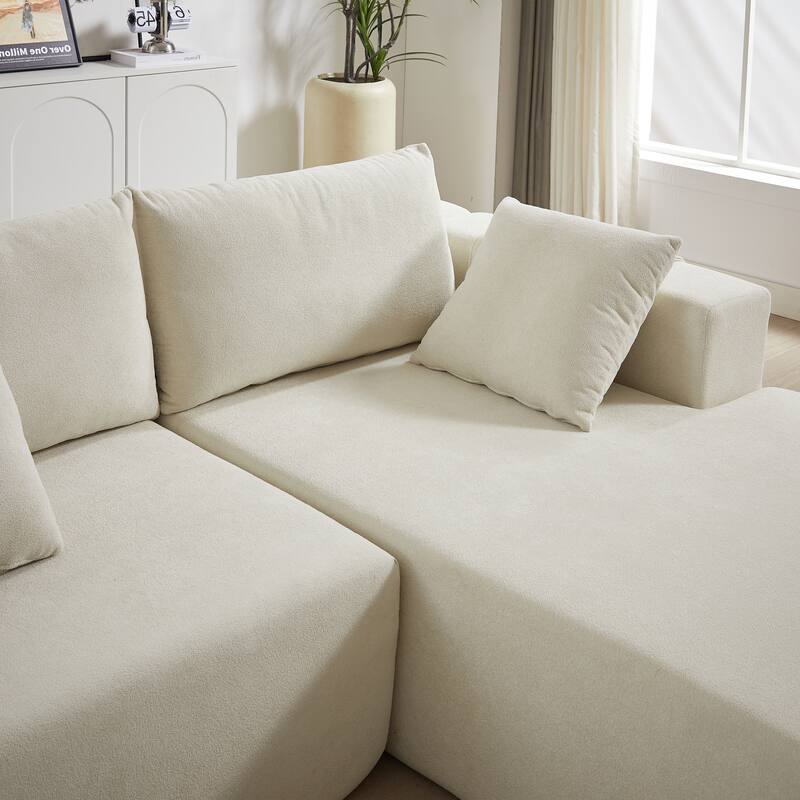 Chenille Upholstered Sectional Daybed Modular Sleeper Couch L Shape Sofa with Chaise Lounge & 6 Pillows for Living Room Loveseat