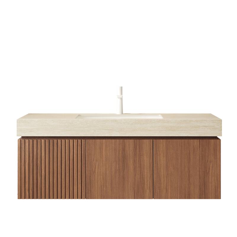 30"/36"/48" Wall-Mounted Bathroom Vanity with Ceramic Sink, Sintered Stone Countertop Floating Bathroom Storage Cabinet