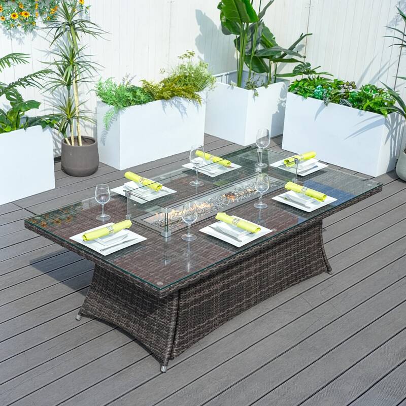 Ellington Outdoor Oval Wicker Firepit Table