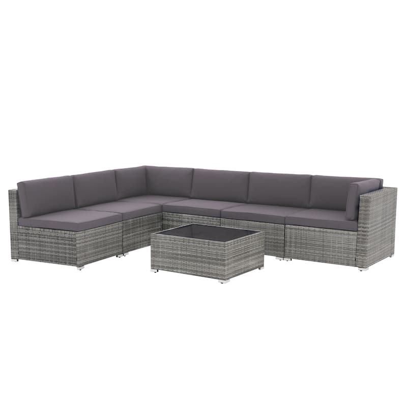 Wicker/ Steel 7-piece Outdoor Cushioned Sectional Sofa Set