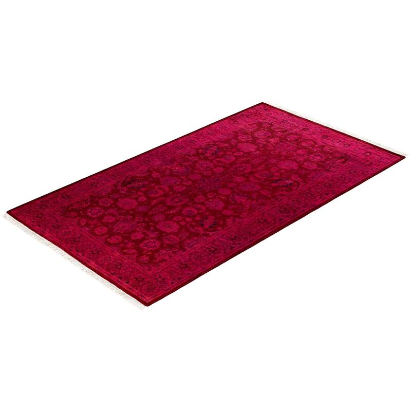 Overton Hand Knotted Wool Vintage Inspired Modern Contemporary Overdyed Pink Area Rug - 3' 1" x 5' 5"
