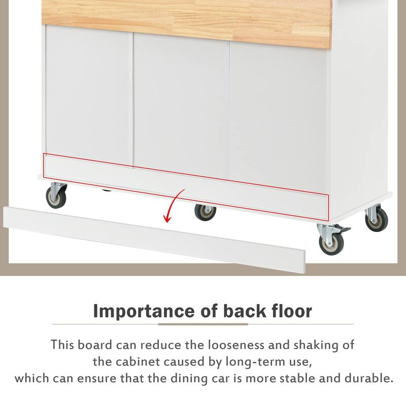 Mobile Drop Leaf Kitchen Cart on Locking Wheels with Wood Top, 52.7'' Large Storage Cabinets with Adjustable Shelves & 3 Drawer