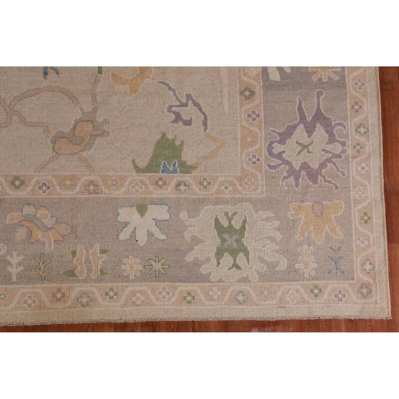 Hand Knotted Oriental 100% Wool Carpet Transitional All-Over Beige & Ivories Oushak Area Rug - 12' 3'' X 9' 4''