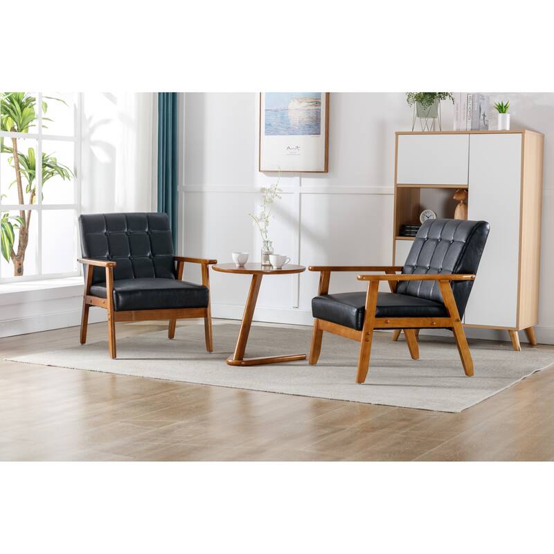 Accent Chairs Set of 2 with Side Table - Black PU