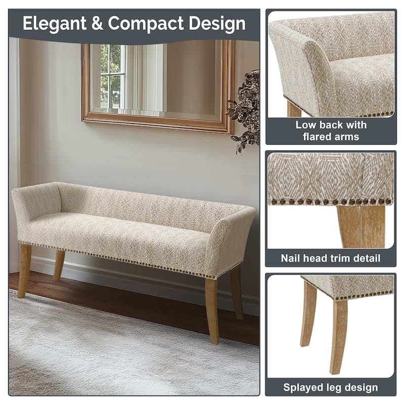 Madison Park Welburn 49.5" Upholstered Bench with Back & Wood Legs