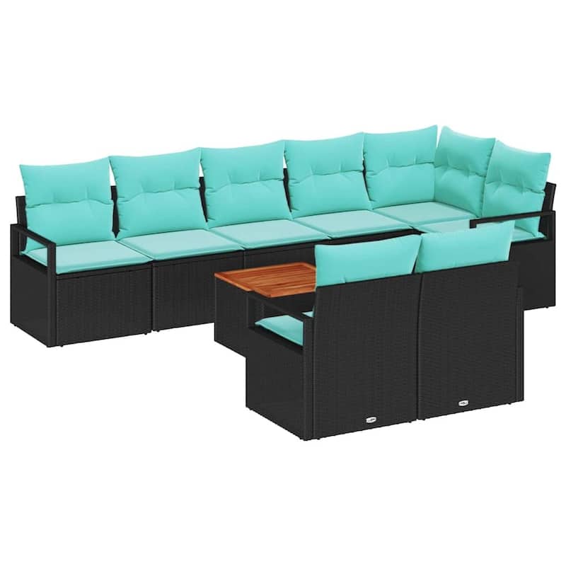 vidaXL 9 Garden Sofa Set with Cushions Black/Grey Poly Rattan - 113 x 48 x 27.2