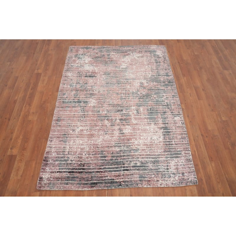 Hand Knotted Oriental Viscose Silk Carpet Modern All-Over Oranges & Rust Abstract Area Rug - 5' 10'' X 4' 1''
