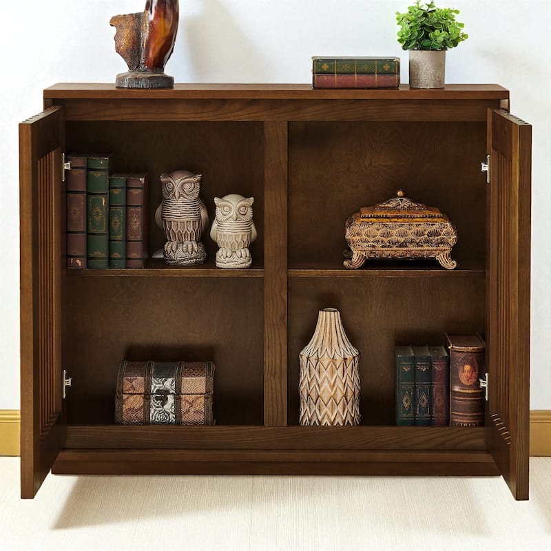 Mid Century Fluted Sideboard Cabinet with Outlet Holes, Solid Wood & MDF Buffet Storage for Entryway Hallway Dining Room.