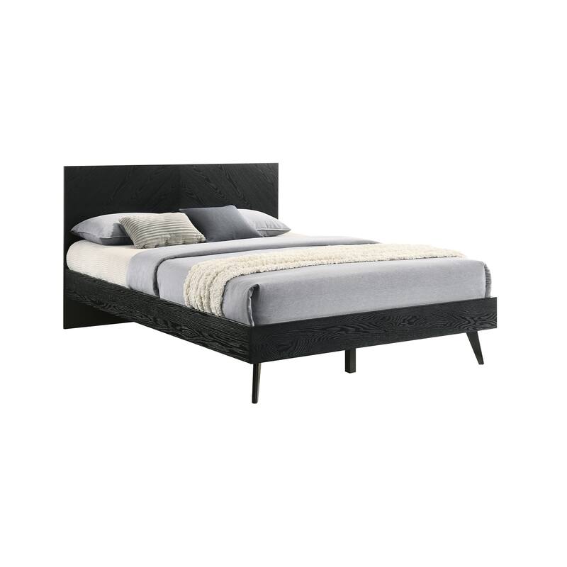 Petra Black Wood King or Queen Platform Bed Frame with Headboard