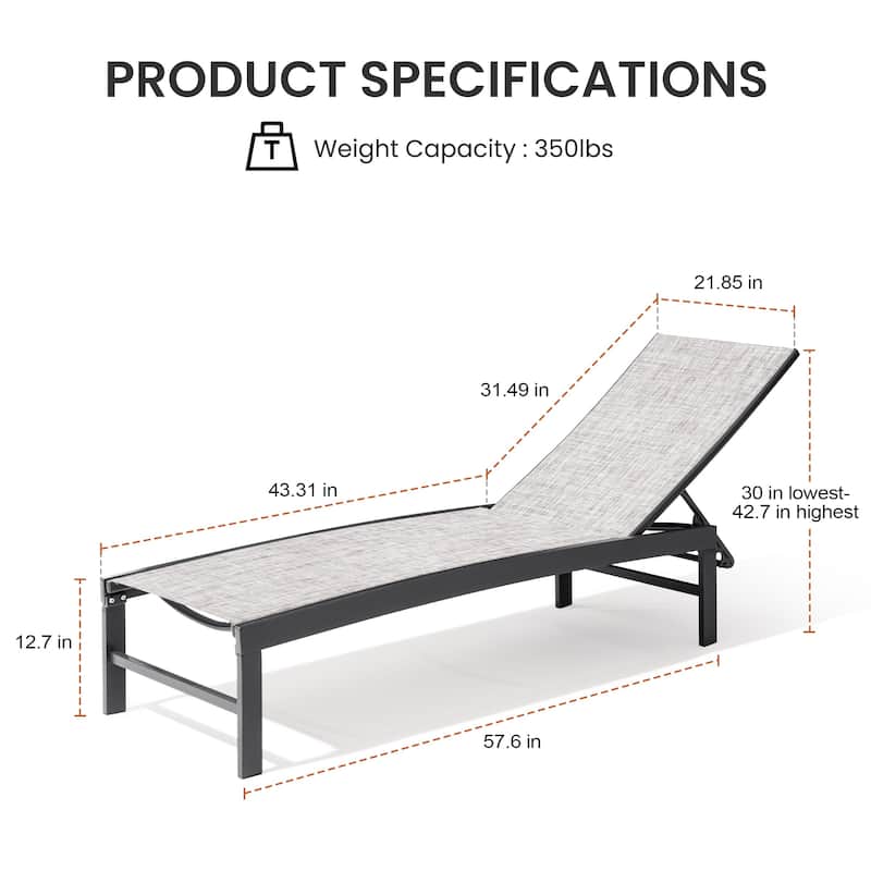 Outdoor Pool Lounger All-weather Adjustable Chaise Lounge Chair
