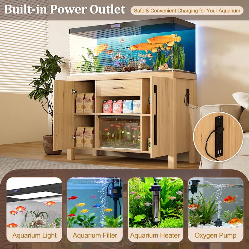 Rossetta 2-in-1 Modern Stylish Design Heavy Duty Fish Tank Stand with 4 Cabinets, Charging Station