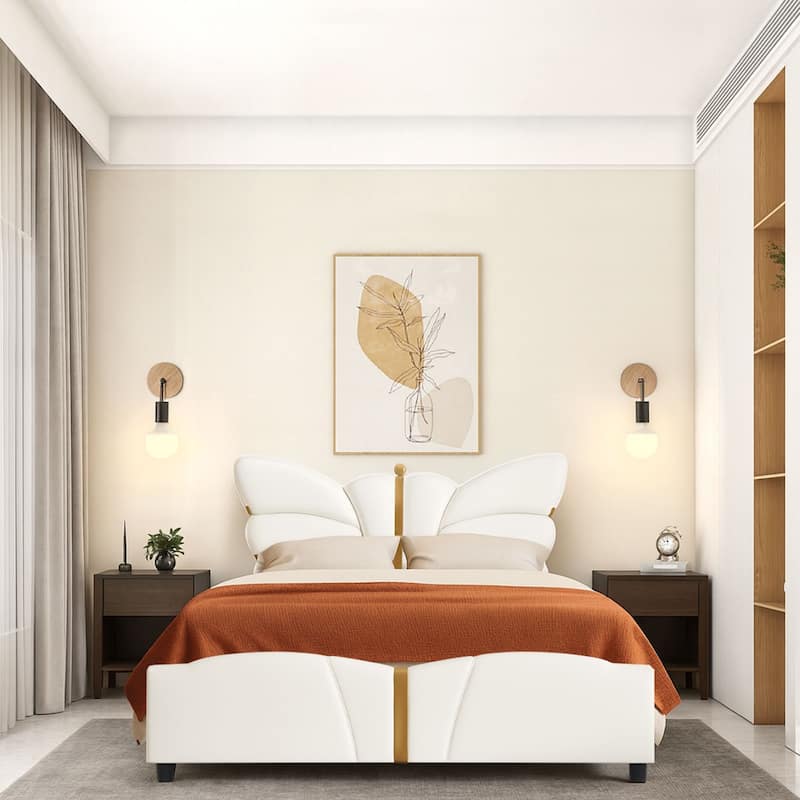 Stylish PU Leather Upholstered Platform Bed - No Box Spring Needed - Beige - Full