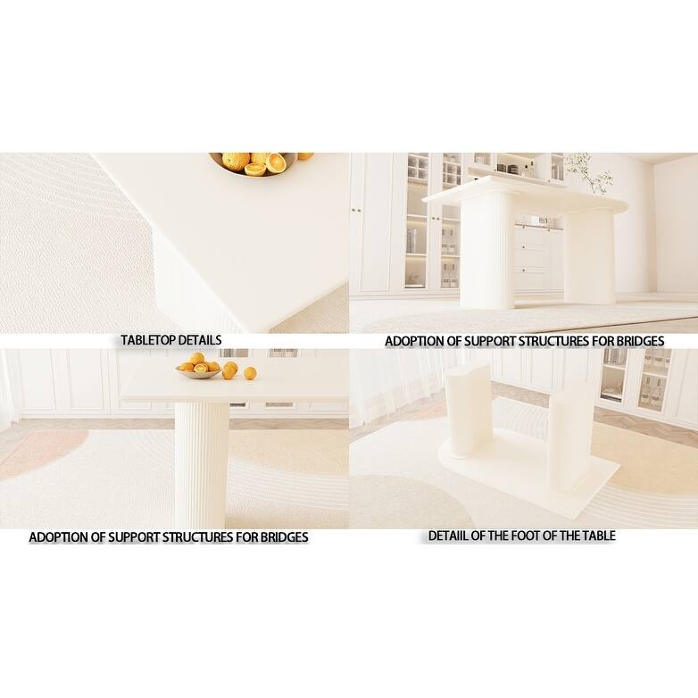 5-Piece Kitchen Table Set for 4, Modern Round Dining Table Set with Carved Legs and PU Leather Chairs for Dining Room