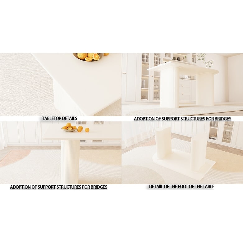 Modern Round Dining Table Set with Carved Legs and PU Leather Chairs, 7-Piece Kitchen Table Set for 4 for Dining Room