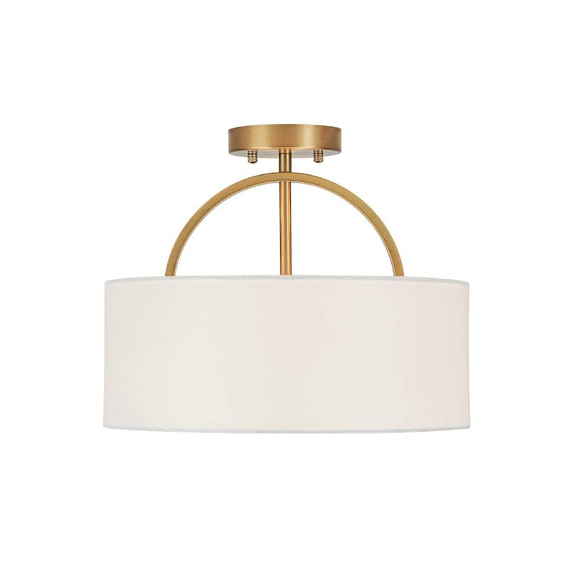 Contemporary 2-Light White Linen Drum Semi Flush Light 15in Wide