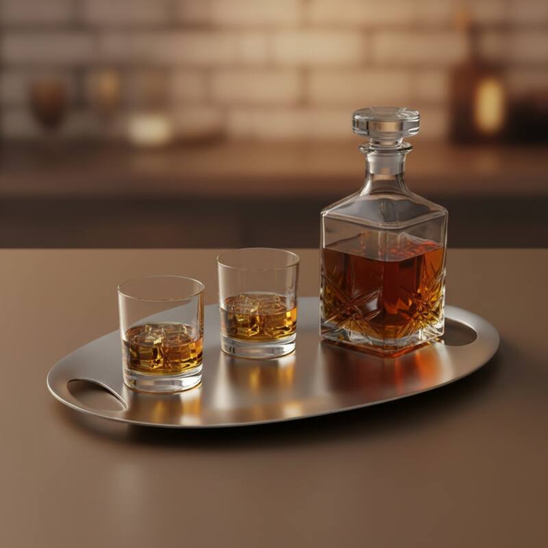 Nambe Pebble Handled Tray - 14" L x 8" W