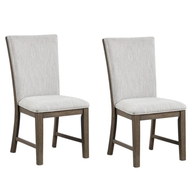 Clema Side Dining Chair Set of 2, Oak Brown Wood, Gray Fabric and Foam