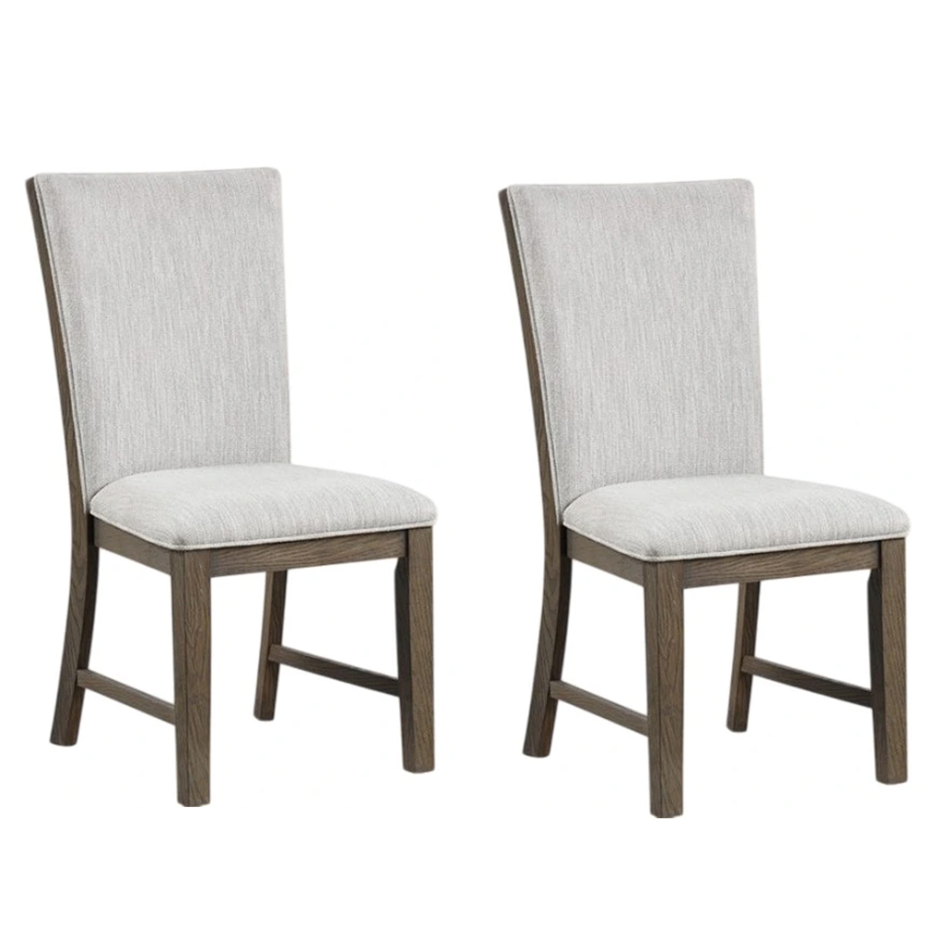 Clema Side Dining Chair Set of 2, Oak Brown Wood, Gray Fabric and Foam