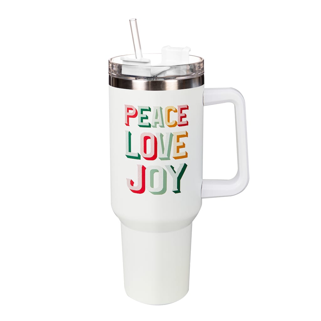 Peace Love Joy Canyon Cup, Double Wall Stainless Steel w/ Straw, 40oz, Gift Box - 40oz