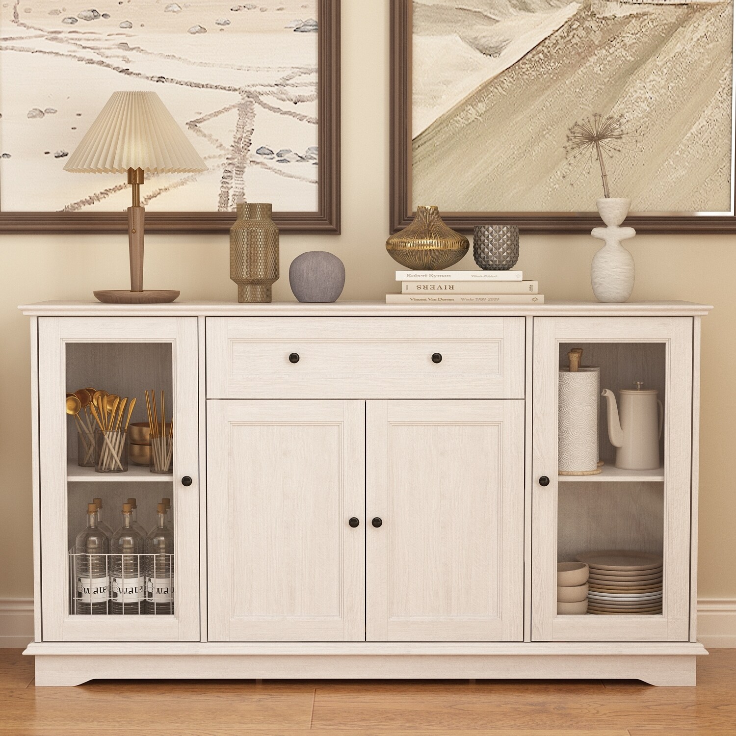 Large buffet cabinet with glass doors sale