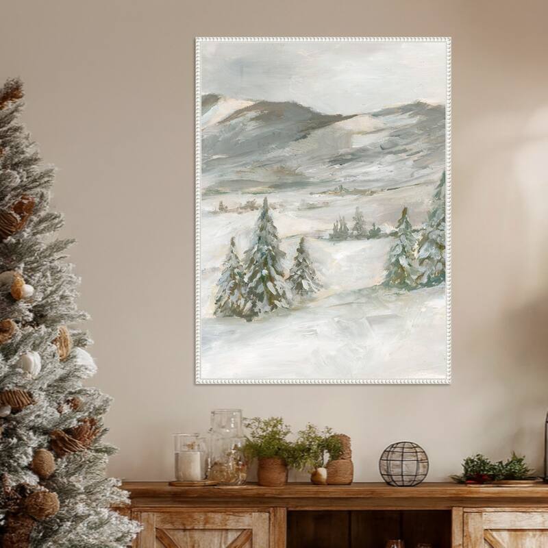 Snowy Slopes I by Ethan Harper Framed Canvas Wall Art Print - Sylvie Beaded White