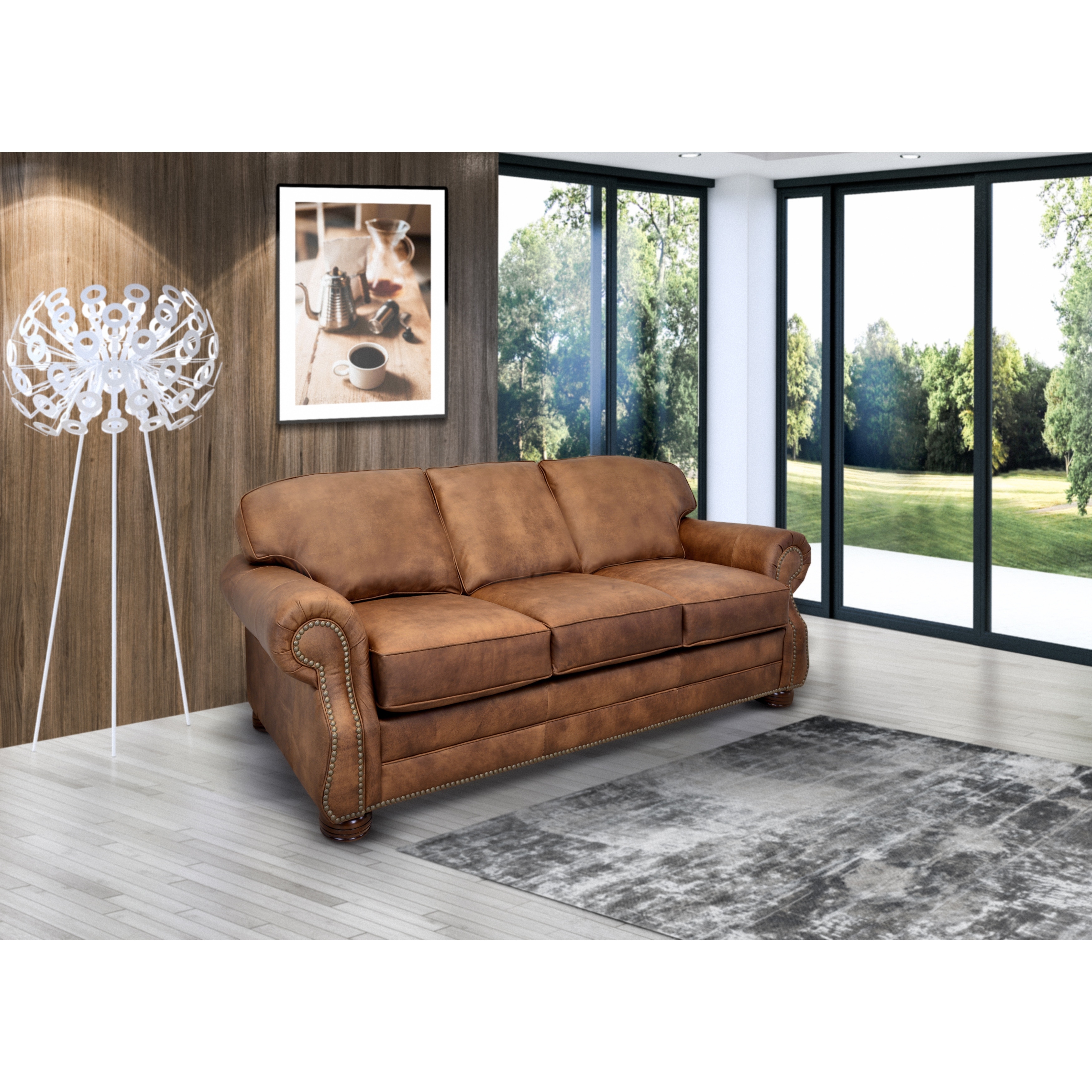 Nailhead leather hot sale sofa set