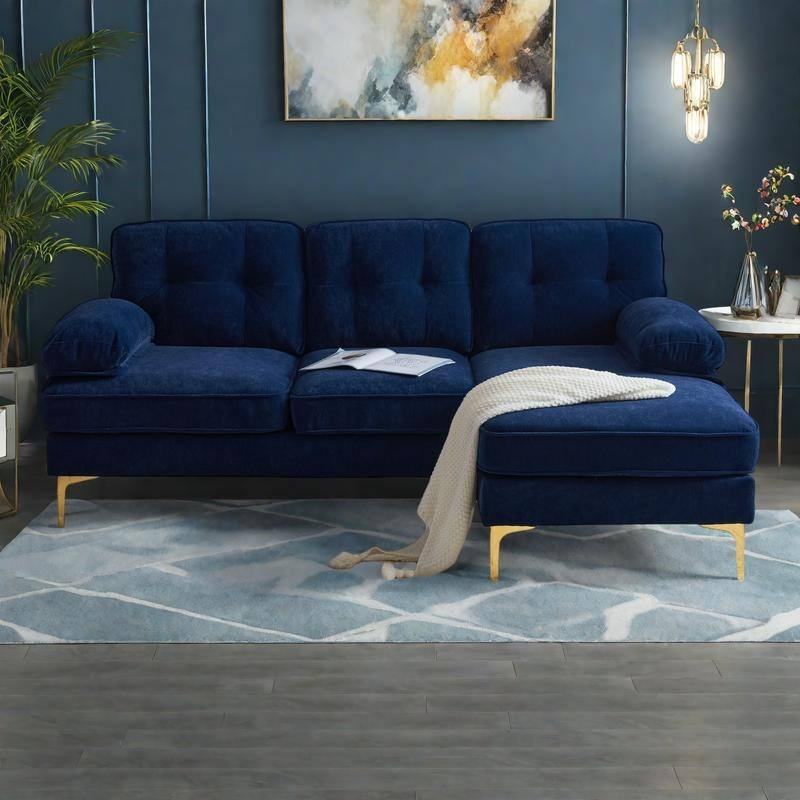 82.6" Velvet L-Shaped Sectional Sofa with Cloud-Like Cushions - Blue
