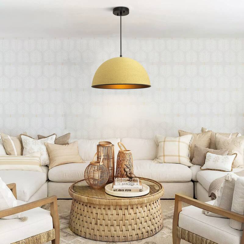 1-Light Modern Farmhouse Hand Woven Rope Bowl Dome Pendant Light for Kitchen Island