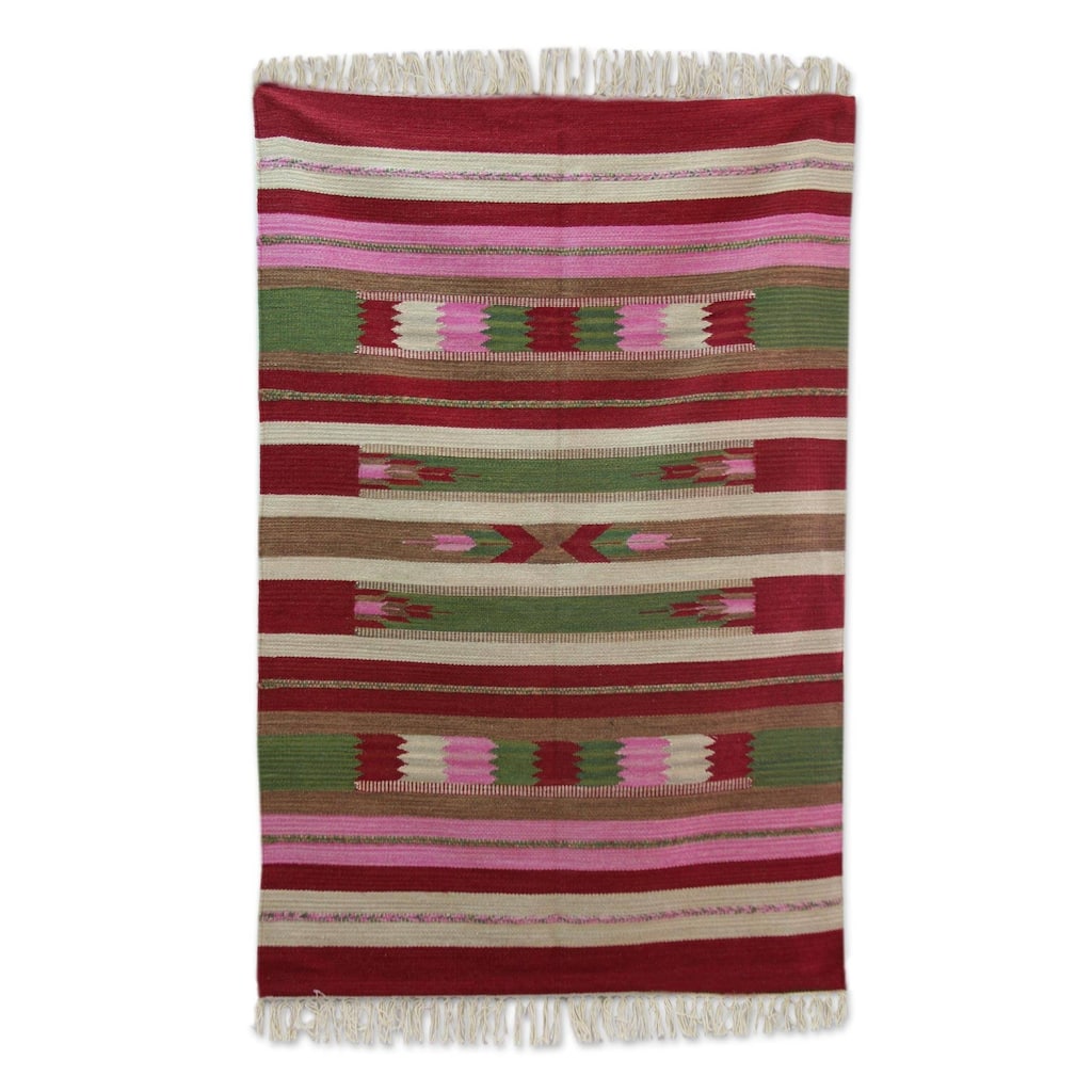 Handmade Rose Energy Wool rug (India ) - Big