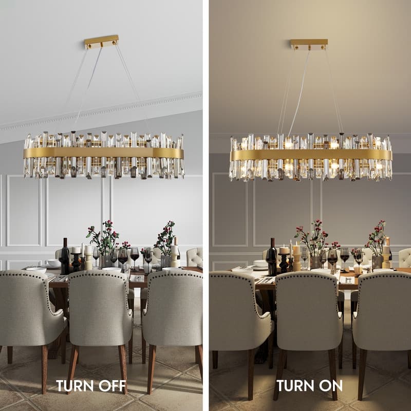 35.4'' Modern Crystal Chandelier 16-Light Rectangle Gold Brass Chandelier Luxury 2-Tier Crystal Pendant Light for Kitchen Island