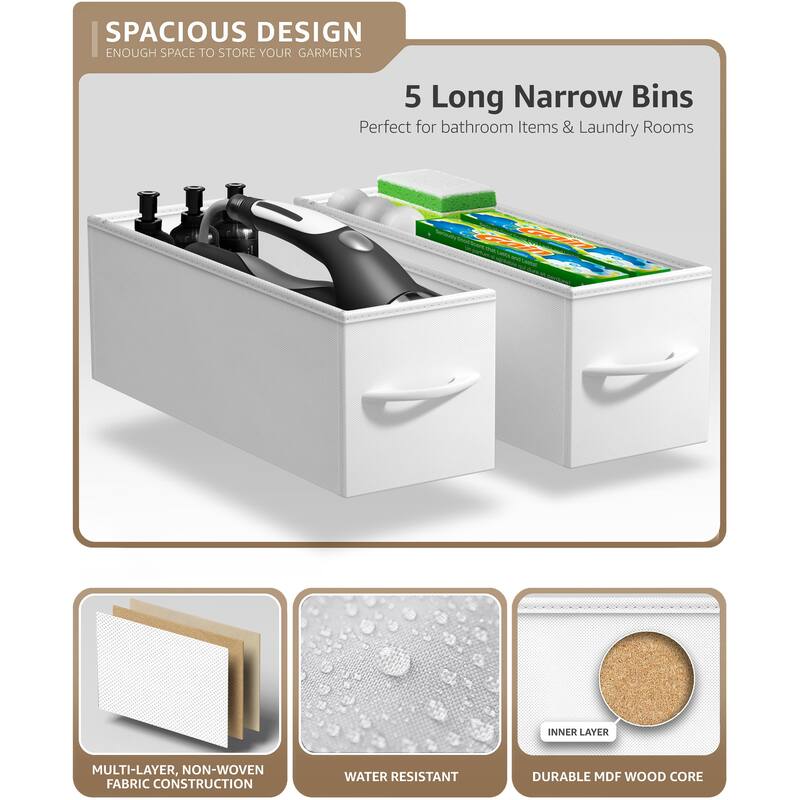 Sorbus Narrow Dresser with 5 Drawers - Vertical Slim Storage Chest of Drawers with Steel Frame, Wood Top & Easy Pull Fabric Bins