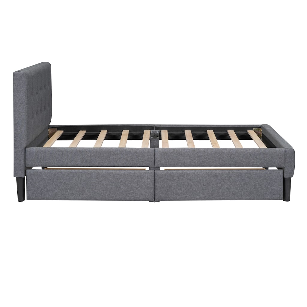 Upholstered Platform Bed with 2 Drawers