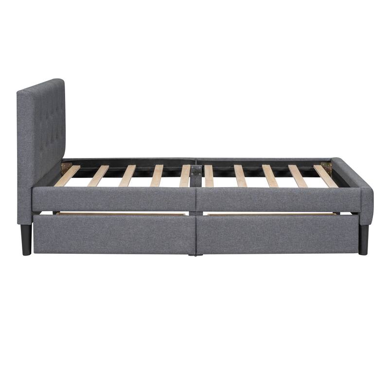 Upholstered Twin Platform Bed with Storage Drawers and Button Tufted Headboard