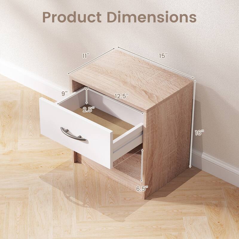Costway Modern Nightstand Bedside Table with Drawer Open Storage Shelf