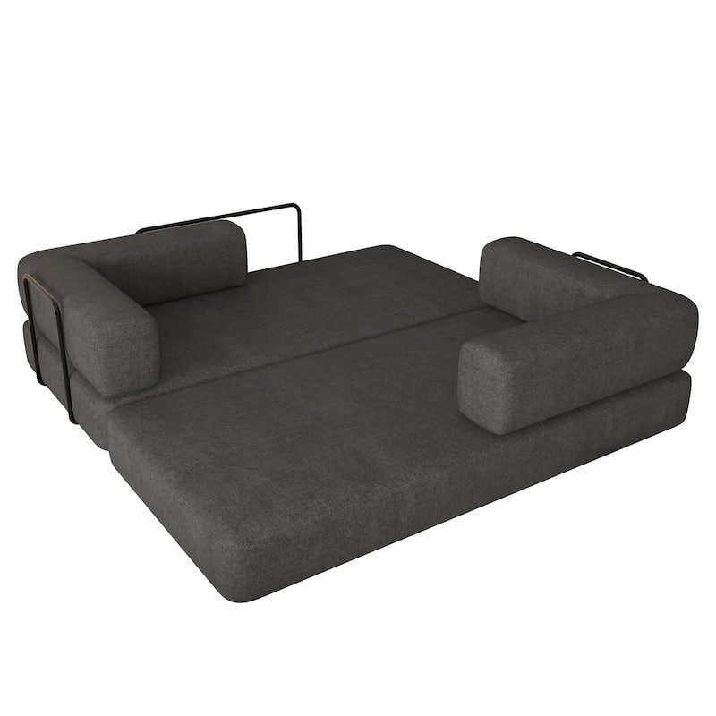 Convertible Floor Sleeper Sofa with Plush Pillows, Mattress Lounge Loveseat, Folding Sofa Bed with Adjustable Armrests