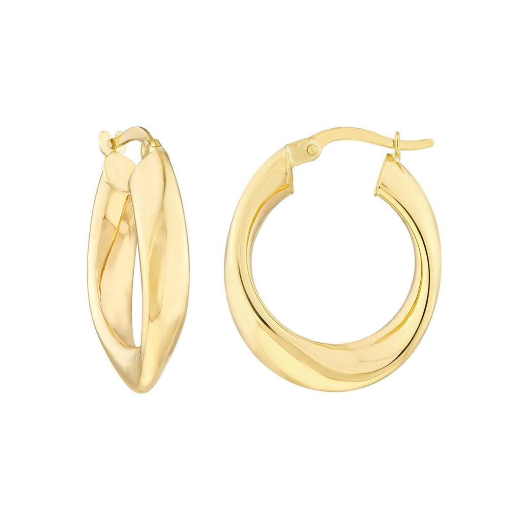 Curata 10k Yellow Gold 15x25mm Waved Polished Hoop Earrings