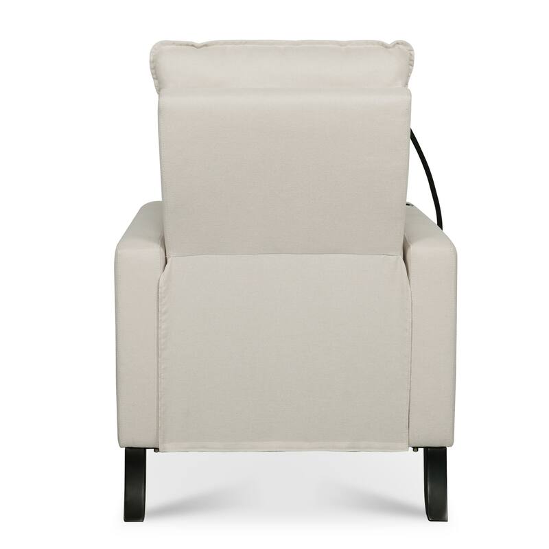 Beige Modern Fabric Manual Adjustable Recliner Chair with Mobile Phone Holder, Cup Holder, and Footrest