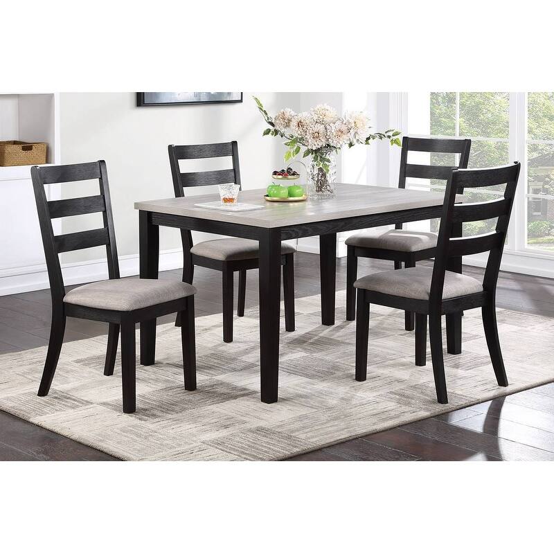 Classic Stylish Black Finish 5pc Dining Set Kitchen Dinette Wooden Top Table and Chairs Upholstered Cushions Seats Ladde