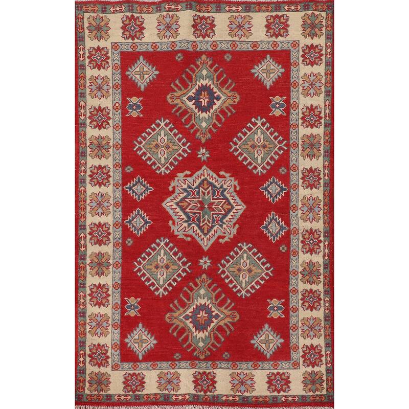 Traditional Kazak Oriental Rug Hand-Knotted Geometric Wool Carpet - 3'2"x 5'2"