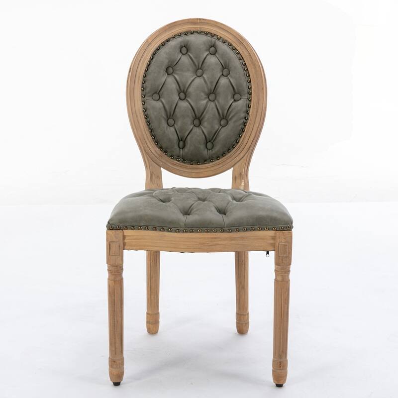 French Style Solid Wood Frame Antique Painting Linen Fabric Back Dining Chair