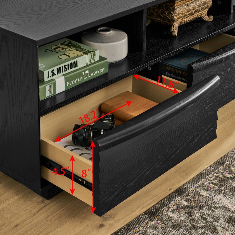 Roomfitters 63" Mid Century Modern TV Stand, Solid Wood Farmhouse Entertainment Console, Louver Doors & Outlet Holes