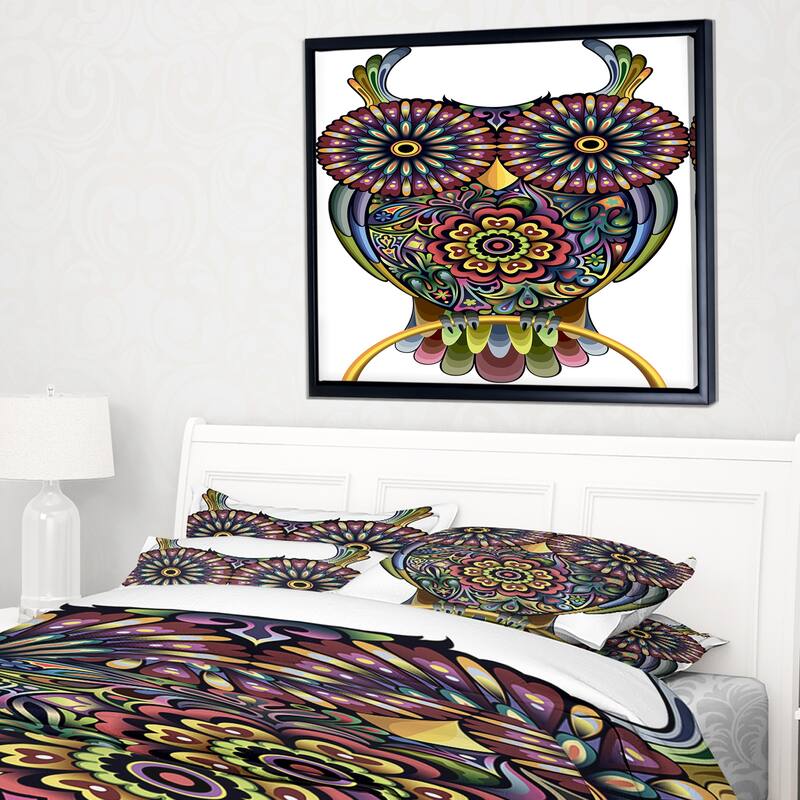Designart "Funny Owl" Animal Framed Canvas Art Print Bed Bath