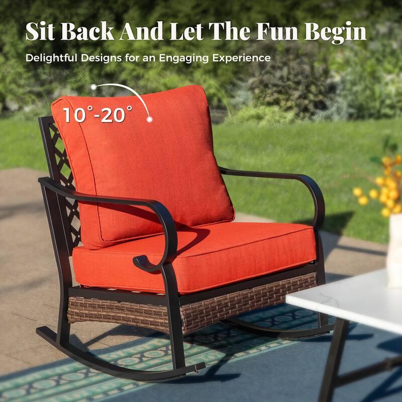 MAISON ARTS 4-Seat Patio Conversation Sets with 2 Rocking Sofa Chairs, 1 Loveseat Sofa and 1 Coffee Table