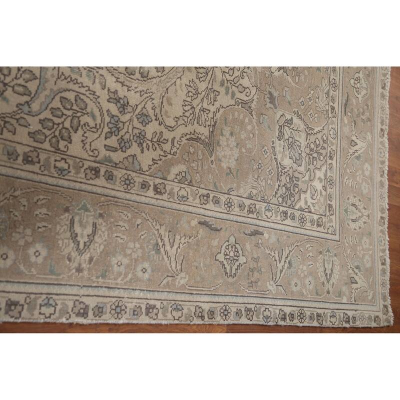 Hand Knotted Oriental 100% Wool Carpet Traditional Floral Beige & Ivories Tabriz Area Rug - 12' 7'' X 10' 0''