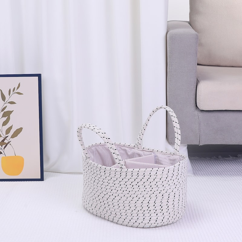 1 Pack Woven Storage Basket, Shelf Closet Storage Bin, Organizer Bin - White