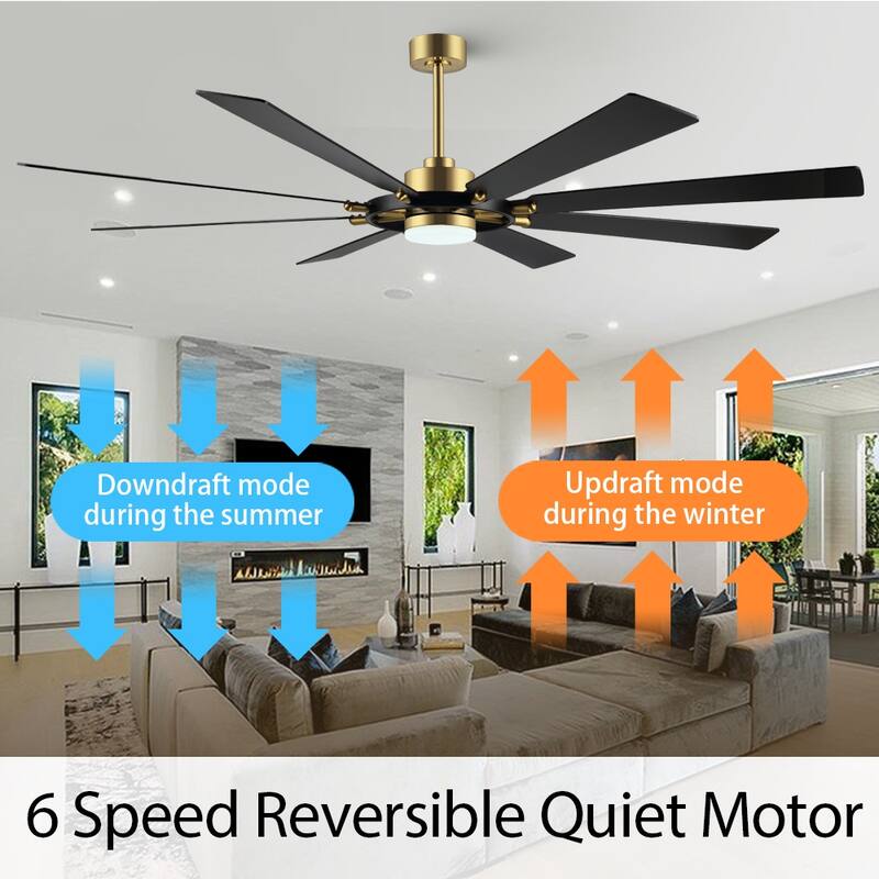 WINGBO 60-inch/72-inch 8-Blades Indoor DC Motor Ceiling Fan With LED Light and Remote Control