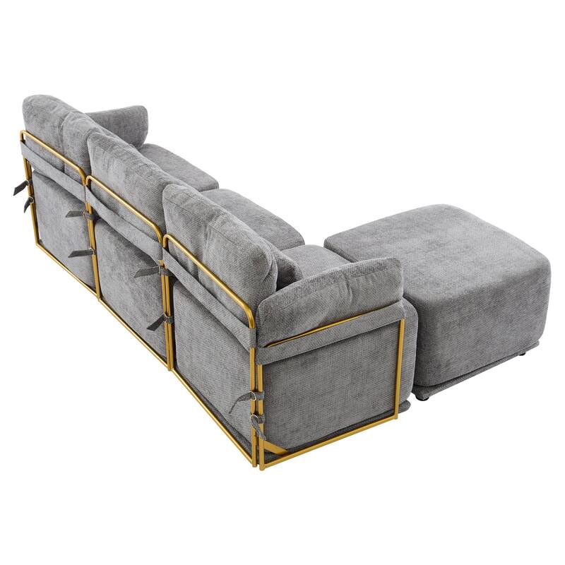 XINMICS Modular Sectional Sofa L Shaped Couch, 3 Seat Sofa Set with Ottoman, Chenille Fabric