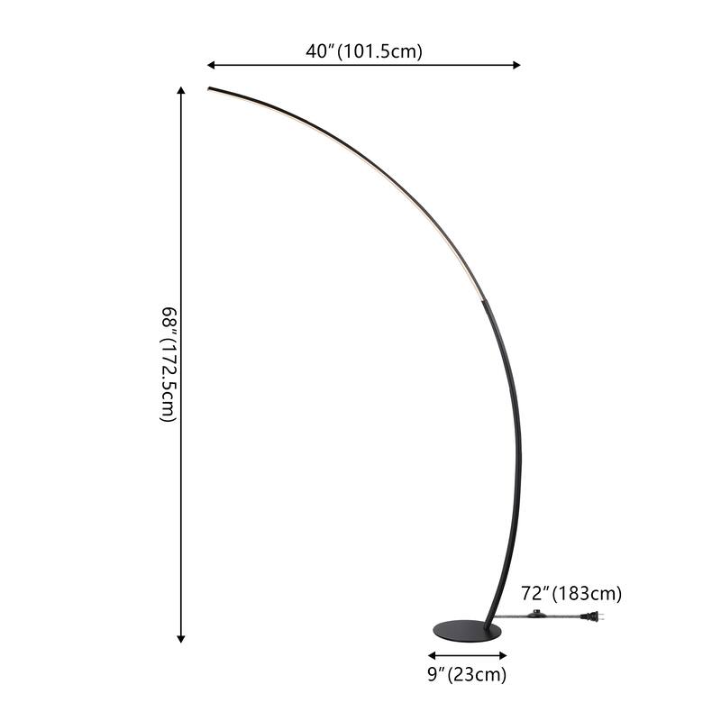 Kyle 68" Contemporary Minimalist Metal Arc Dimmable Integrated LED Floor Lamp, Black, by JONATHAN Y